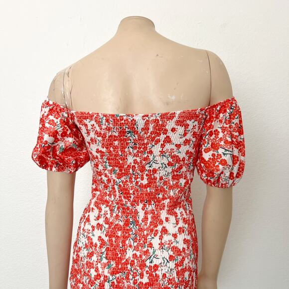 [Hello Molly] Orange Floral Print Smocked Ruffle Haven View Dress NWT Sz Large L - Picture 6 of 12